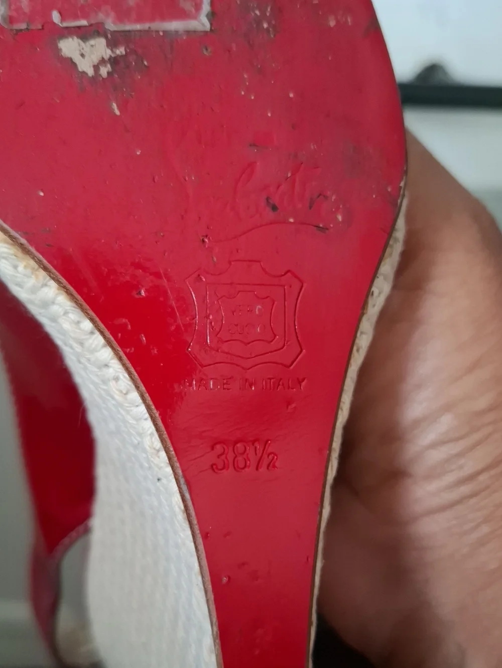 Christian Louboutin Red Patent Leather Wedge Slingback Sandals